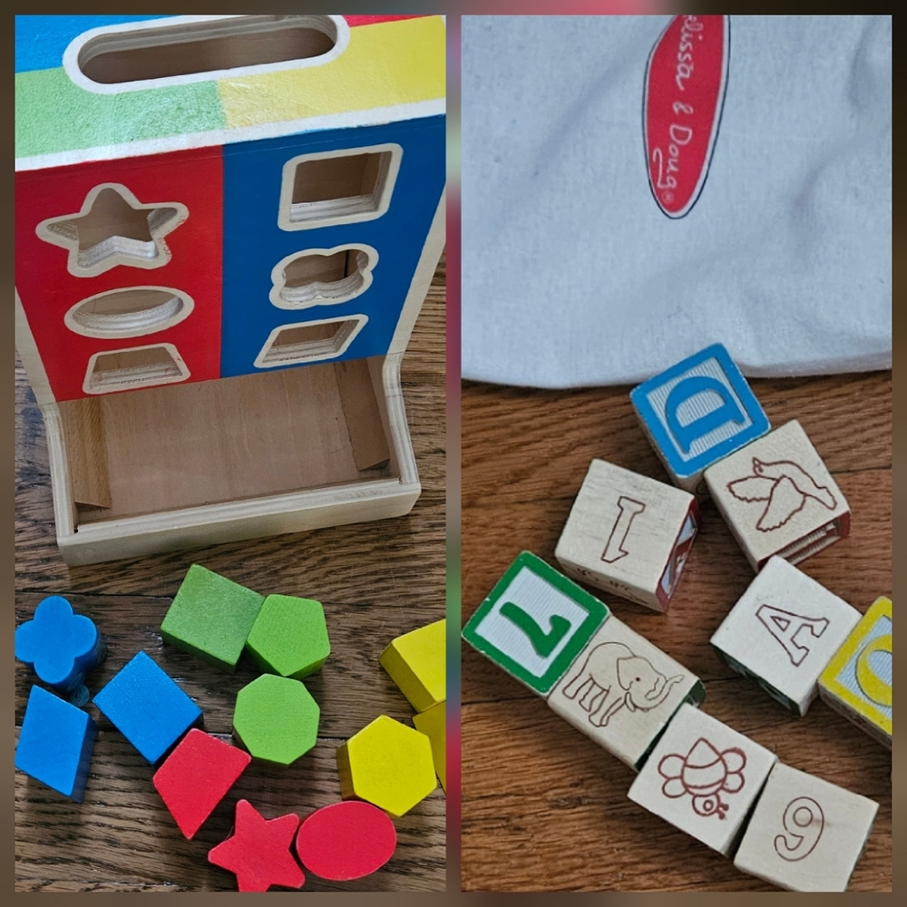 Melissa & Doug Colorful Shape Sorting Cube + 50pc Deluxe Wooden 1-inch Blocks